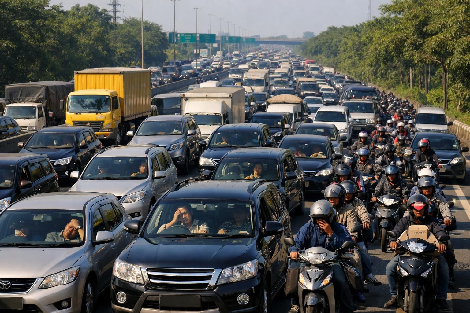perjalanan dari bekasi ke tol cikampek memakan waktu 5 jam, pemudik mengeluhkan kemacetan ekstrem yang memecahkan rekor baru.
