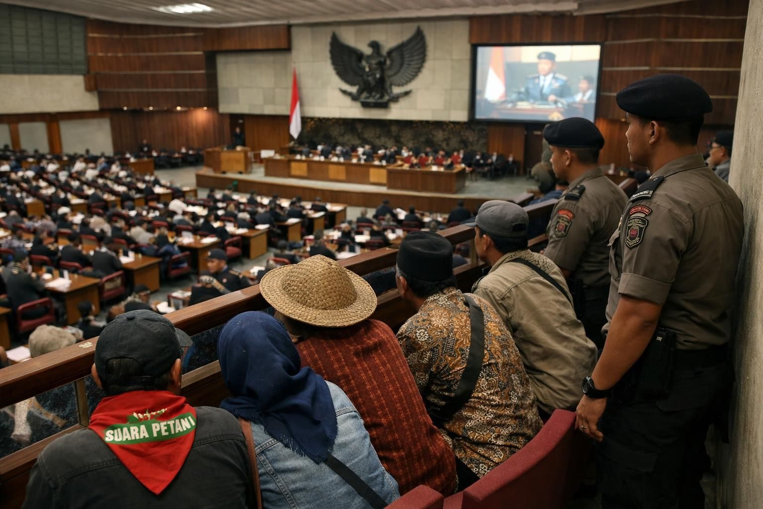 botok pati dan rekan naik ke balkon saat rapat paripurna dpr pada 27 agustus, menunjukkan aksi unik selama sidang berlangsung.