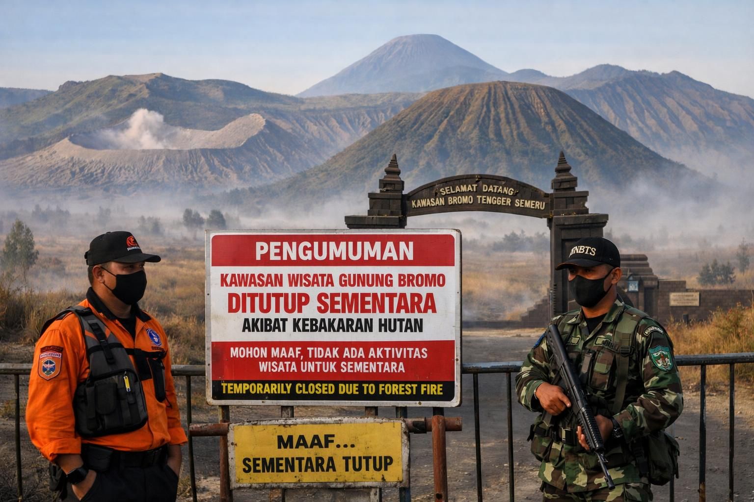 gunung bromo ditutup sementara akibat kebakaran. wisatawan dapat mengajukan refund tiket. dapatkan informasi terbaru hanya di detiknews.